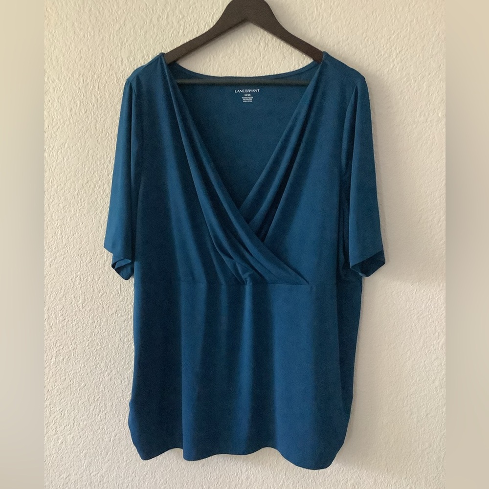 Lane Bryant Teal Surplice Short Sleeve V-Neck Tunic Top Women's Size 26/28